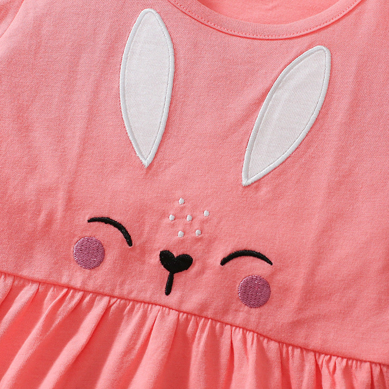 Summer Baby Kids Cartoon Rabbit Pattern T-shirt and Striped Pants Clothing Set for Girls-1