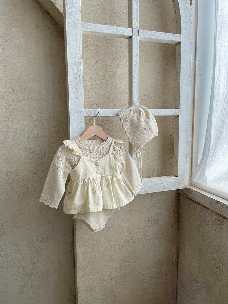 Baby Girl 1pc Floral Embroidered Graphic Ruffle Sling Tops & Shorts Sets-4