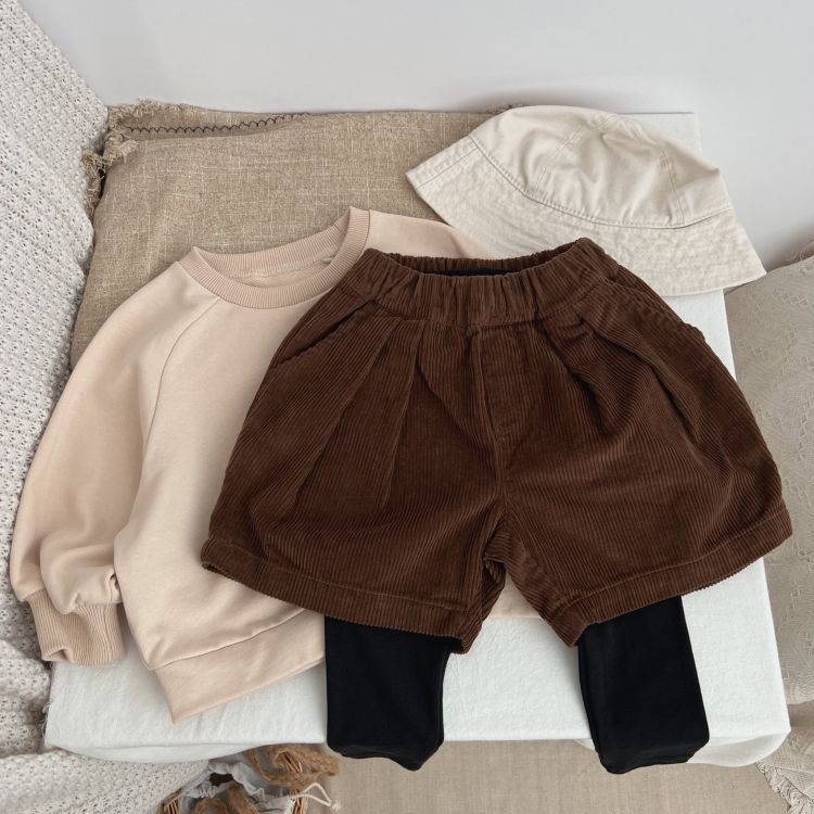Baby Solid Color Corduroy Fabric Summer Shorts-4