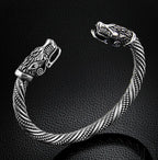 Bracelet Ouvert à Tête de Loup et Dragon